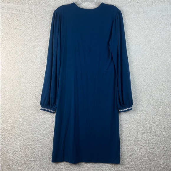 NWOT Colleen Lopez Womens Teal Side Shirred Surplice Faux Wrap Dress Size Medium - Picture 9 of 13